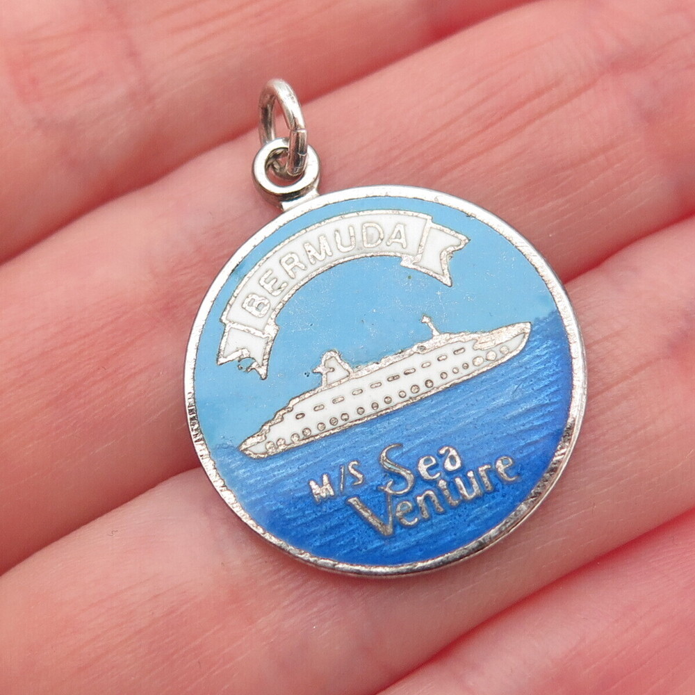 BREADNER CO 925 Sterling Silver Vintage Enamel Sea Venture Bermuda Charm Pendant